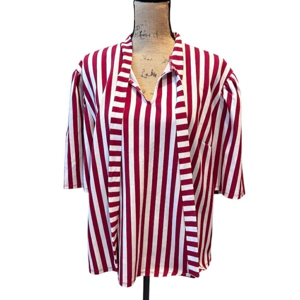 *3/$15 New York & Company Women's XXL Striped Short Sleeve Blouse Casual